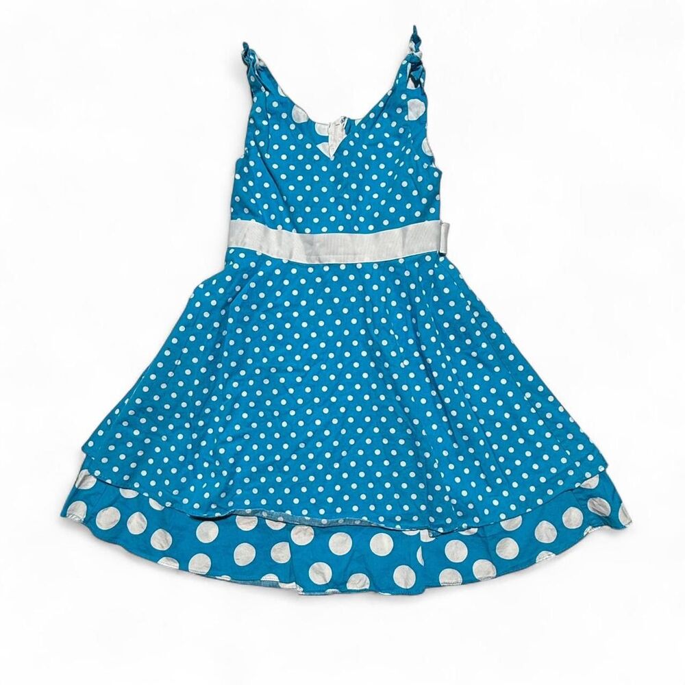 Rare Editions Girls Size 7 Blue & White Polka Dot Layered A-Line Dress